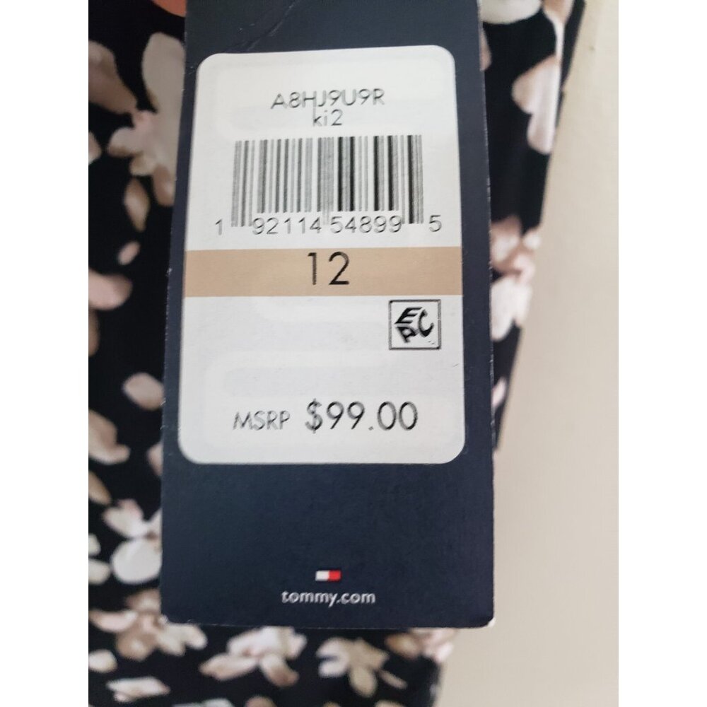 Tommy Hilfiger Womens 12 Mini Shift Dress Black Floral Flare Sleeve Office NWT - Picture 6 of 6